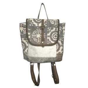 MYRA Dreamer Backpack Bag Canvas & Cowhide Leather Boho Top Flap Western Bag